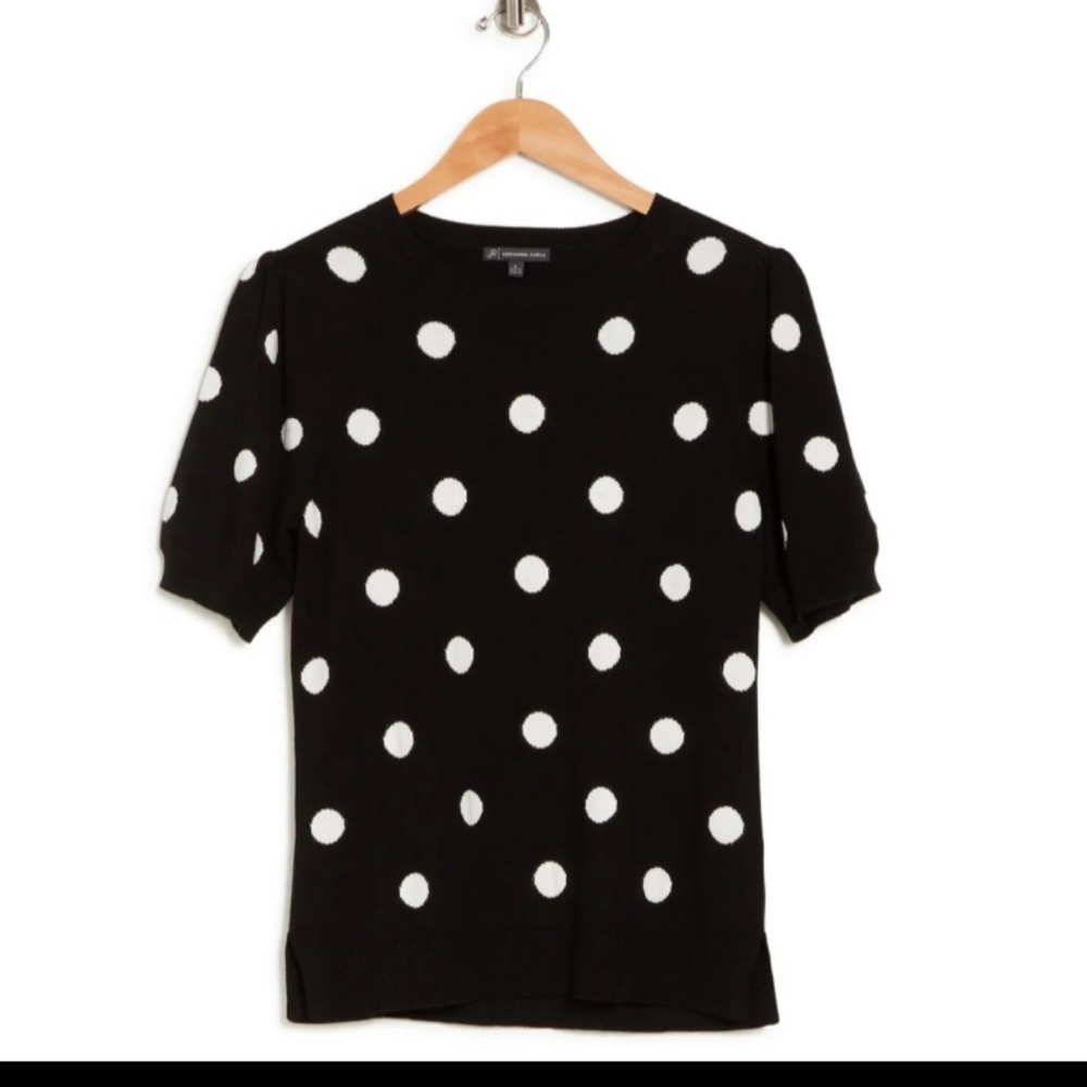 Adrianna Papell Puffed Sleeve Polka Dot Sweater